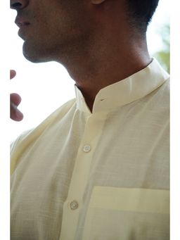 JAVINISHKA - Premium Cream Cotton Linen Regular Fit Solid Shirt