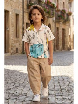 Peekaaboo Kids - Boys Blue-Beige Island Abstract Printed Shirt with Pant