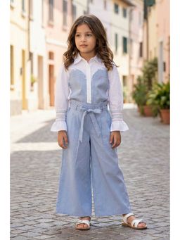 Peekaaboo Kids - Girls Blue-White Co-Ord Set