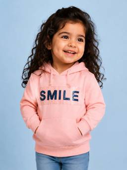 Bloom Up - Girls Pink Smile Embellished Hoodie