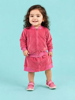 Bloom Up - Girls Pink Velvet Solid Co-Ord Set
