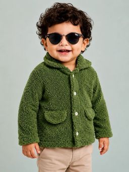 Bloom Up - Unisex Green Fleece Button Jacket
