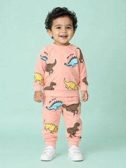 Bloom Up - Unisex Peach Dino Style Printed Co-Ord Set