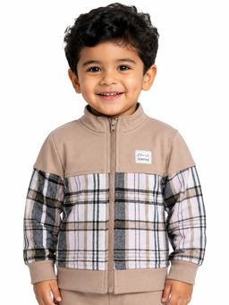 Bloom Up - Boys Beige Checks Zipper Bomber Jacket