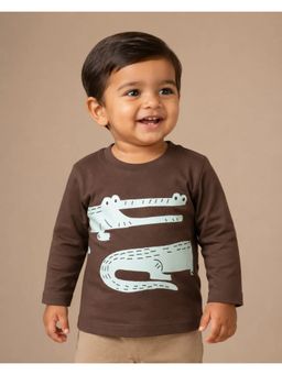 Bloom Up - Boys Brown Crocodile Graphic Printed T-shirt
