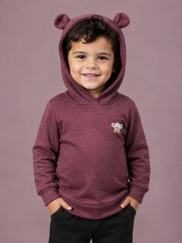 Bloom Up - Girls Maroon Embroidered Bear Ear Hoodie