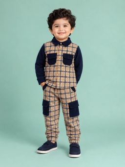 Bloom Up - Boys Beige-Navy Blue Checks Co-Ord Set