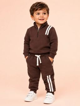 Bloom Up - Boys Chocolate Brown Stripes Stylish Co-Ord Set