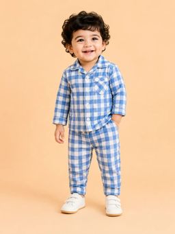 Bloom Up - Unisex Blue Checks Cotton Co-Ord Set