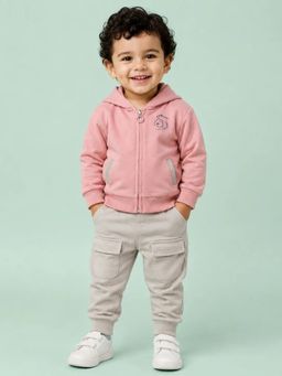 Bloom Up - Girls Pink-Grey Zipper Hoodie and Joggers