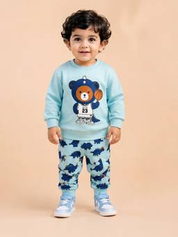 Bloom Up - Unisex Sky Blue Dino Bear Sweatshirt and Joggers