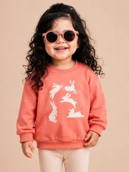 Bloom Up - Girls Peach Bunny Graphic Sweatshirt