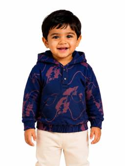 Bloom Up - Unisex Navy Blue Abstract Printed Hoodie