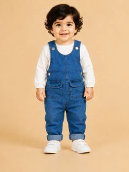 Bloom Up - Girls Blue Denim Dungaree with White Top
