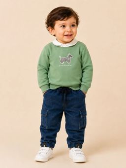 Bloom Up - Boys Green-Navy Blue Sweatshirt with Joggers