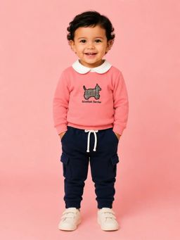 Bloom Up - Unisex Pink-Navy Blue Sweatshirt with Joggers