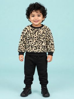 Bloom Up - Unisex Beige-Black Leopard Printed Co-Ord Set