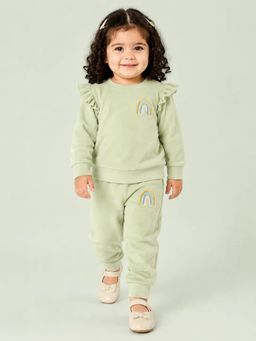Bloom Up - Girls Sage Green Rainbow Ruffle Co-Ord Set