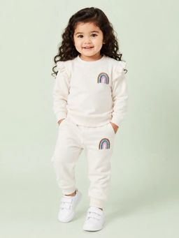 Bloom Up - Girls Off White Rainbow Ruffle Co-Ord Set