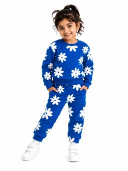 Bloom Up - Girls Royal Blue Floral Printed Co-Ord Set