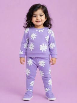 Bloom Up - Girls Lavender Floral Printed Co-Ord Set