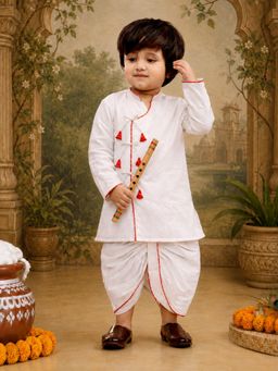 Vastramay - Boys White Cotton Angrakha Kurta with Dhoti