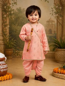 Vastramay - Boys Peach Silk Blend Woven Kurta with Dhoti