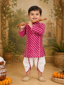 Vastramay - Boys Pink Cotton Leheriya Printed Kurta with Dhoti