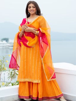 Lavanya The Label - Orange Cotton Lurex Kurta And Palazzo (Set of 2)