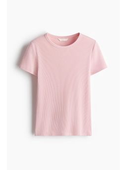 H&M - Women Pink Ribbed T-shirt