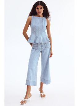 H&M - Women Blue Wide High Ankle Jeans