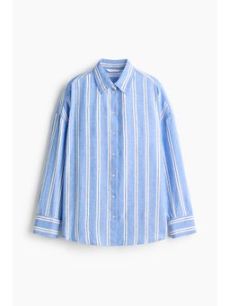 H&M - Women Blue Oversized linen-blend shirt