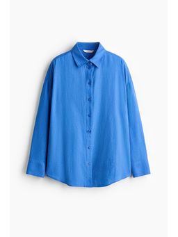 H&M - Women Blue Oversized linen-blend shirt