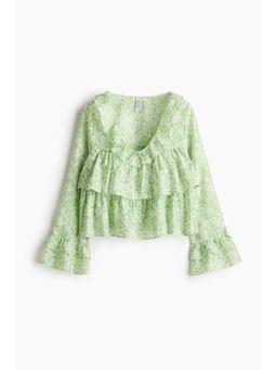H&M - Women Green Frill-trimmed blouse