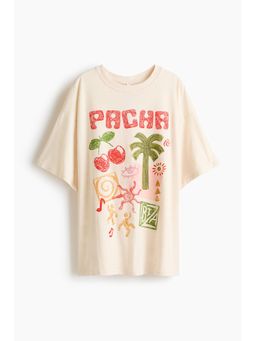 H&M - Women White Oversized print-motif T-shirt