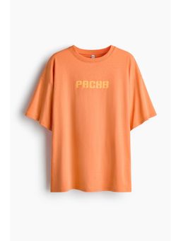 H&M - Women Orange Oversized print-motif T-shirt