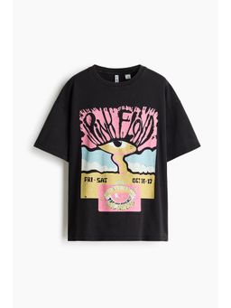 H&M - Women Black Oversized print-motif T-shirt