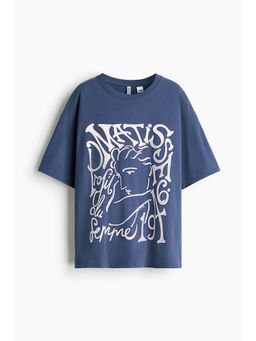 H&M - Women Blue Oversized print-motif T-shirt