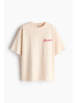 H&M - Women Beige Oversized print-motif T-shirt