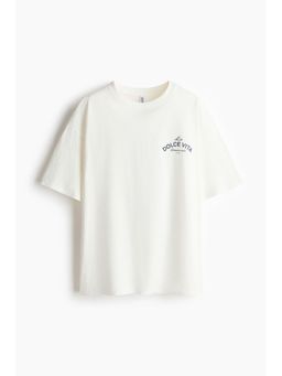 H&M - Women White Oversized print-motif T-shirt