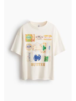 H&M - Women White Oversized print-motif T-shirt