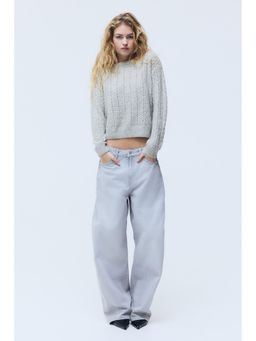 H&M - Women Grey Pointelle-knit off-the-shoulder jumper