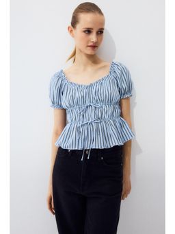 H&M - Women Blue Puff-sleeved top