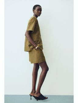H&M - Women Green Linen-blend shorts