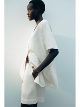 H&M - Women White Linen-blend shorts