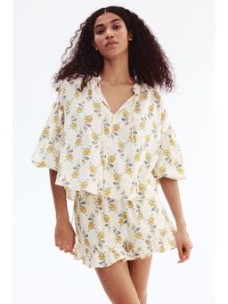 H&M - Women White Linen-blend drawstring shorts