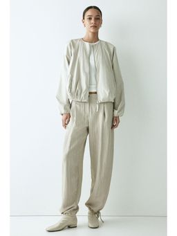 H&M - Women Beige Crinkled barrel-leg trousers