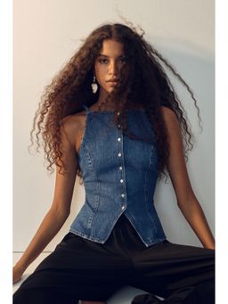 H&M - Women Blue Denim waistcoat style Top