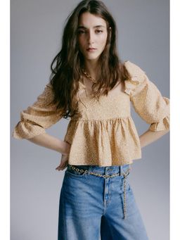 H&M - Women Beige Flounce-trimmed blouse