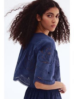 H&M - Women Blue Broderie anglaise cotton blouse